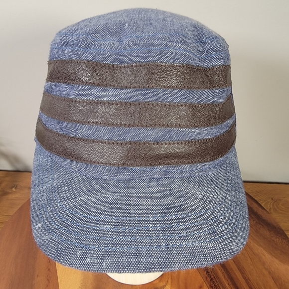 Cremieux Cadet Cap Women's Size M / L Blue Chambray Denim and Brown Faux Leather - Picture 9 of 16